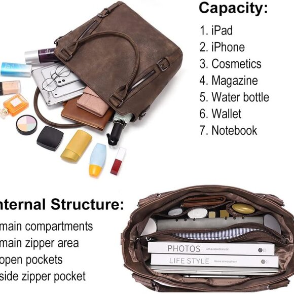 Purses for Women, Large Hobo Bags, Multiple Pockets Tote Handbags, Water Repelle - Picture 4 of 6